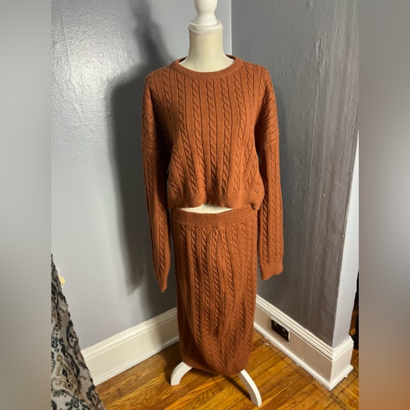 Rebdolls SET NonStop Cable Knit Sweater & Midi Skirt - Orangey Brown PANTONE EUC - Picture 3 of 11